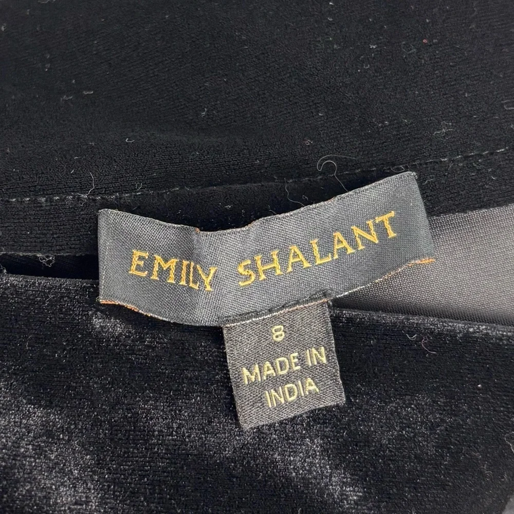 EMILY SHALANT BLACK STRETCH VELVET PULL ON WIDE LEG TROUSER PANTS